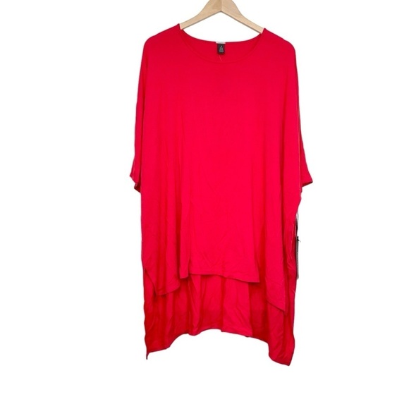 Chico's Red Oversized Boxy Top Stretchy Knit Short Sleeve High Low Size Small - Picture 1 of 8